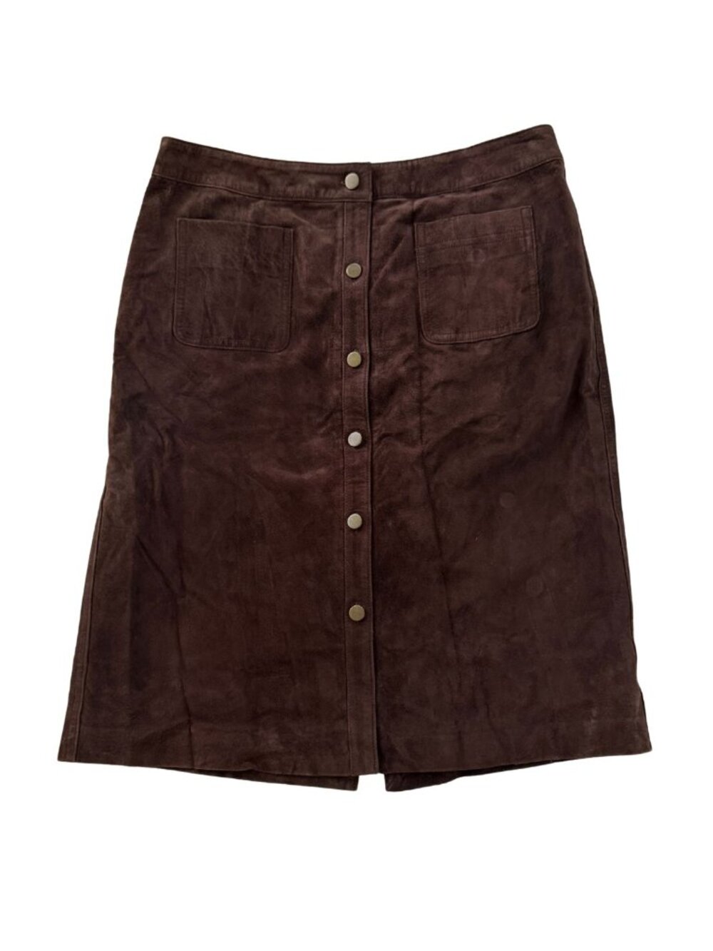 LOFT Brown Suede Button Front A-Line Skirt with Pockets